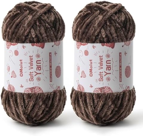 2x100g Fluffy Velvet Chenille Yarn for Crocheting and Knitting, 80m (87.5yd) Baby Yarn for Crocheting Soft, Crochet Chunky Yarns Amigurumi Yarns (2 Coffee) by OMoiut