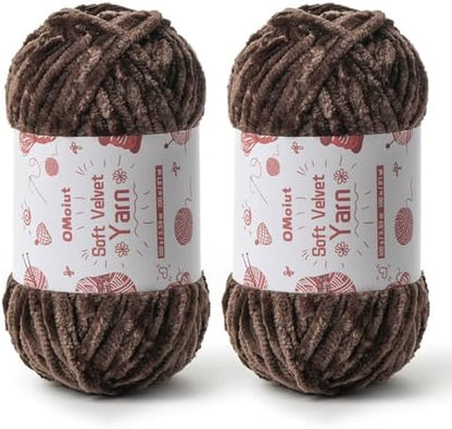 2x100g Fluffy Velvet Chenille Yarn for Crocheting and Knitting, 80m (87.5yd) Baby Yarn for Crocheting Soft, Crochet Chunky Yarns Amigurumi Yarns (2 Coffee) by OMoiut