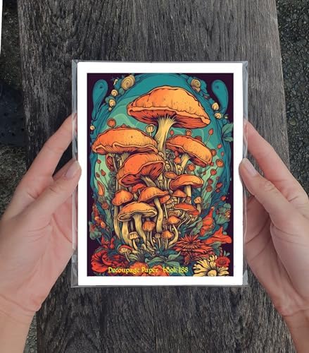 Decoupage Paper Pack (35 Sheets 6"x8") Bright Colourful Trippy Mushroom Forests FLONZ Vintage Illustration Pictures Cards for Decoupage, Craft and Scrapbooking - Image 3