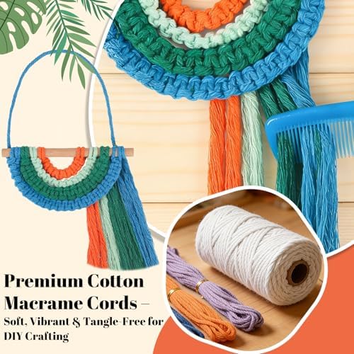 Ecoofor Macrame Kits for Beginners with 366 Feet 3 mm Macrame Cotton Cord, DIY Plant Hanger Kit with Supplies and Instructions, Macrame Beads, Wooden Rings, Dream Catcher Rings - Image 4