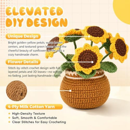 Crochet Kit for Beginners, Crochet Plant Kit,Knitting Kit(Sunflower) - Image 7
