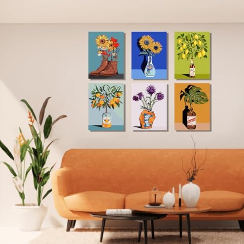 TINY FUN 6 Pack Paint by Numbes kit for Adults Beginners DIY Paint by Numbers Acrylic Paint Canvas Colorful Flowers Painting Kits Art Craft Gift for Home Decor16x20 Inch（Without Frame） - Image 4