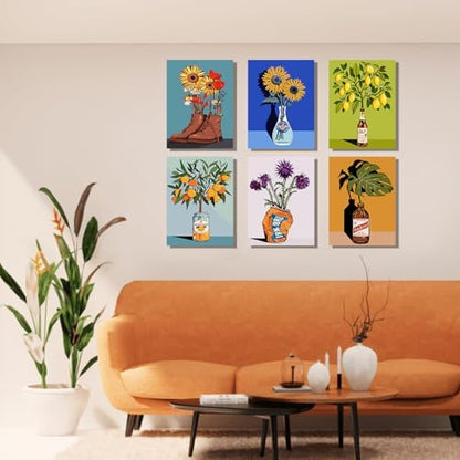 TINY FUN 6 Pack Paint by Numbes kit for Adults Beginners DIY Paint by Numbers Acrylic Paint Canvas Colorful Flowers Painting Kits Art Craft Gift for Home Decor16x20 Inch（Without Frame） - Image 4