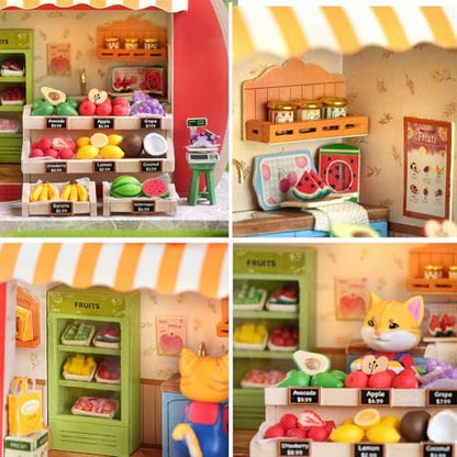 Dollhouse Miniature DIY House Kit,Mini 3D Wooden Doll House Craft Model with LED Creative Room Perfect DIY Gift for Friends, Lovers and Families (Fruit Shop) - Image 6