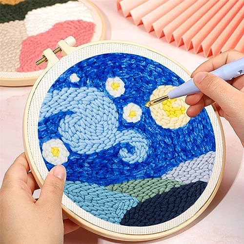 Allazone Punch Needle Starter Kit, Pattern & Fabric Embroidery, Adjustable Embroidery Pen for Adults & Kids Beginners (Mondlicht & See) - Image 3