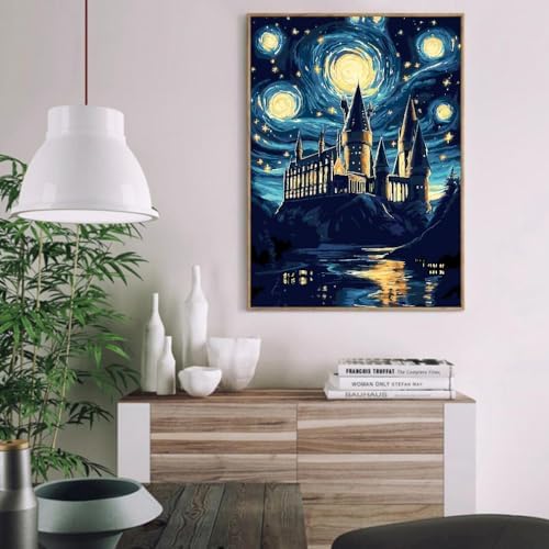 AALBLAC Magic Castle Paint by Numbers Kit for Adults Beginner - Starry Night Castle Paint by Numbers Canvas, DIY Abstract Landscape Oil Painting for Gift Home Wall Decor 16x20inch - Image 3