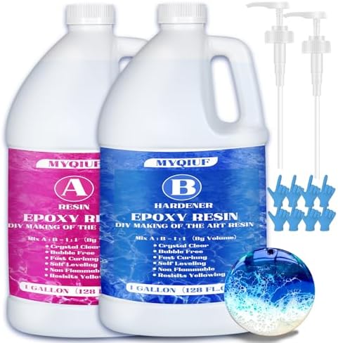 Epoxy Resin Kit, 2 Gallon Epoxy Resin Crystal Clear Not Yellowing No Bubble Self Leveling for DIY Molds Wood Jewelry Table Tops Bar Top Casting Coating Crafts Supplies Easy Mix 1:1 Ratio by MYQIUF