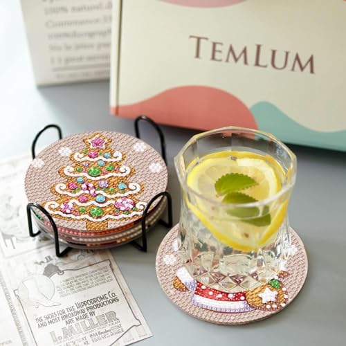 8 Pcs Diamond Art Coasters for Adults, 5D Diamond Painting Coasters Kit with Holder, Easy Christmas Diamond Painting for Beginners, DIY Gem Arts and Crafts Coasters Supplies for Home and Holiday Decor - Image 4