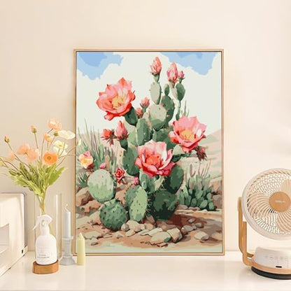 Paint by Numbers Kit for Adults Beginner, Desert Cactus Flowers,16x20 Inch - Image 3