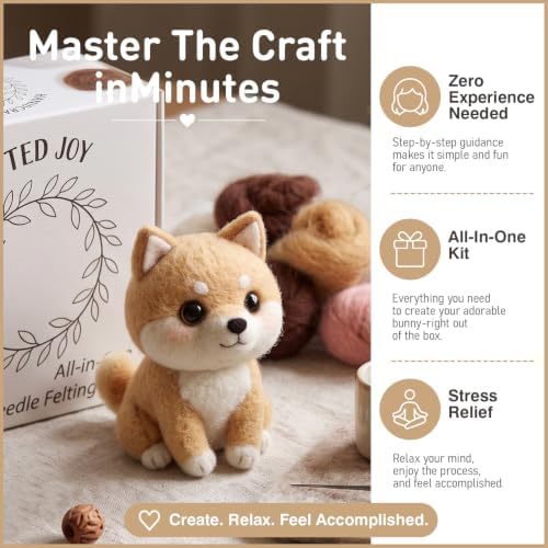 DIY Needle Felting Kit Cute Shiba Inu Akita Dog – Needle Felting Starter Kit with Fiber Roving, Needles, Felting Pad & Instructions | Felted Animal Kit for Beginners Adults | DIY Craft Gift - Image 3