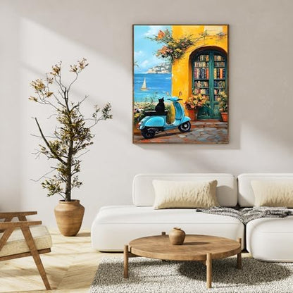 Paint by Numbers Kit for Adults, Coastal Bookshop & Ocean, 16x20 Inch - Image 3