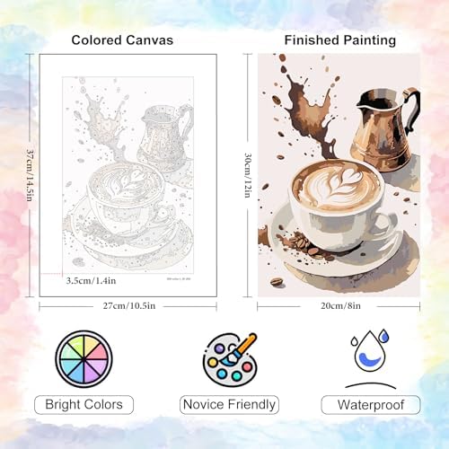 Yezavesu 6 Pack Paint by Numbers Kit for Adults Beginner Coffee, 8x12 Inch - Image 3
