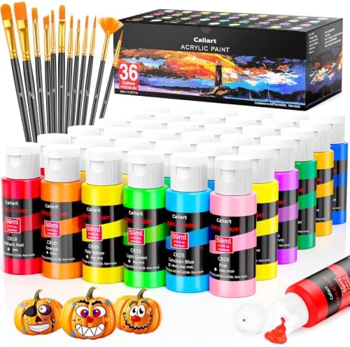 Caliart 36 Colors Acrylic Paint Set with 12 Brushes by Caliart