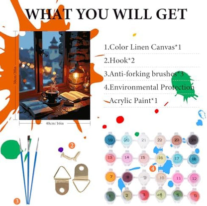 Fountor Window View Paint by Numbers Kit for Adults Beginner, Coffee Adult Paint by Number Kits on Canvas Without Frame, Acrylic Painting by Numbers for Home Decor Gift 16” W x 20”L - Image 4