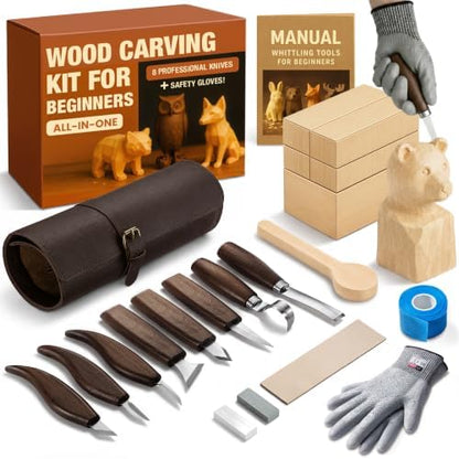 75 Wood Carving Kit for Beginners - Gift Ready Whittling Kit Set 32pcs by Klavio