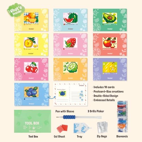 Grabie Mini Diamond Painting Cards Kit, 10 Pack Square Drill, Fresh Picking - Image 3