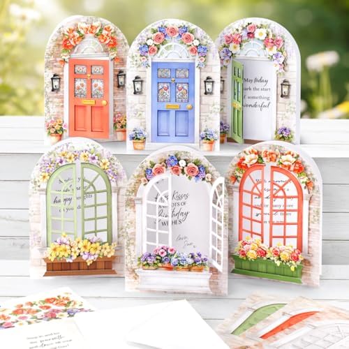 Katy Sue Arched Floral Windows & Doors Card Making Kit, Makes 12 Handmade Cards – inc Die Cut Cards, Decoupage, Envelopes, Foam Pads, Verse Stickers & Instructions, for Card Making & Papercrafting - Image 3