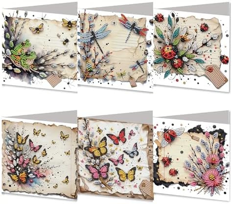DIZAKIM 6-Piece Christmas-Themed Diamond Painting Greeting Cards Christmas Eve DIY Craft Kit Birthday Gift (Insects) by DIZAKIM