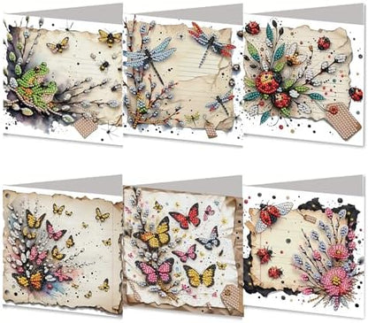 DIZAKIM 6-Piece Christmas-Themed Diamond Painting Greeting Cards Christmas Eve DIY Craft Kit Birthday Gift (Insects) by DIZAKIM