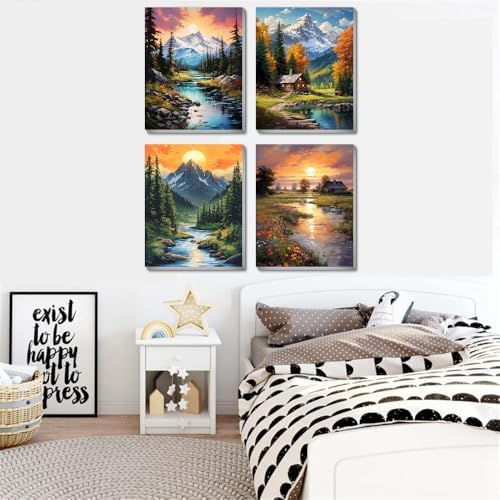 4 pack Mountain Paint by Numbers Kit for Adults Beginner With Framed,Countryside Easy Adult Paint by Number Kits on Canvas DIY Painting for Beginners Art by Numbers for Home Wall Decor 10x12 Inch - Image 7