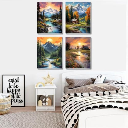4 pack Mountain Paint by Numbers Kit for Adults Beginner With Framed,Countryside Easy Adult Paint by Number Kits on Canvas DIY Painting for Beginners Art by Numbers for Home Wall Decor 10x12 Inch - Image 7