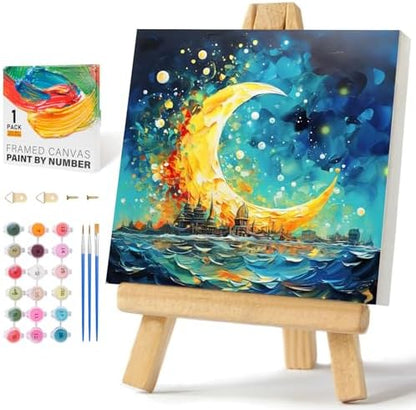 Offito Framed Paint by Numbers Kit for Adults Beginners, Sea and Moon by Offito