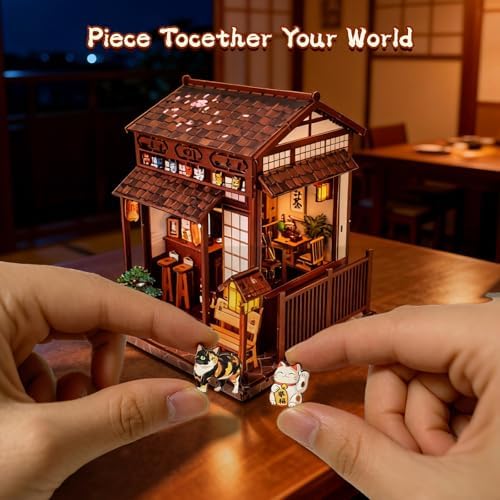 DIY Book Nook Kit for Adults, Japanese Sakura Dollhouse Kit, Miniature House Kit with LED Light, Mini Building Kit, 3D Wooden Puzzles Bookshelf Craft Diorama for Adults Teen Gifts (Japanese Teahouse) - Image 6