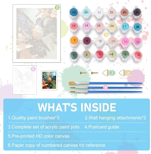 Paint by Numbers Kit for Adults, Hummingbird Acrylic Canvas Painting Set - Image 5