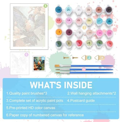 Paint by Numbers Kit for Adults, Hummingbird Acrylic Canvas Painting Set - Image 5