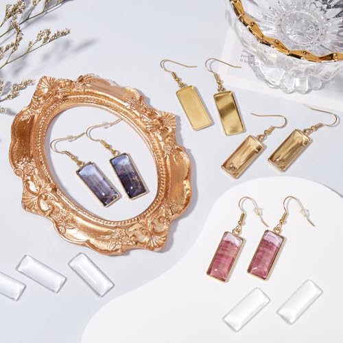1 Box 60Pcs 20 Sets Gold Bezel Earring Blanks Earrings Wire Hooks Blanks Bezel Trays with 20Pcs 10x25mm Rectangle Glass Cabochon Settings Silicone Earring Backs for Jewelry Making DIY Dangle - Image 4
