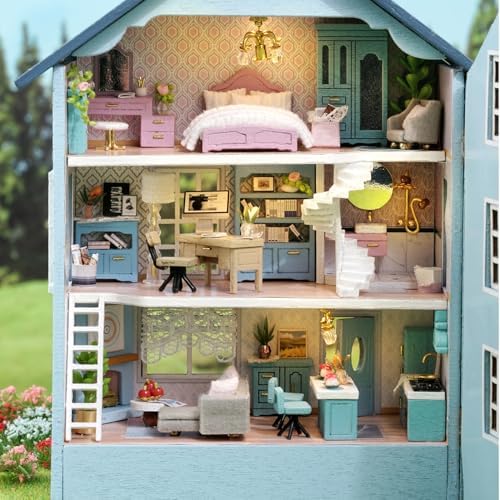 MAGQOO DIY Miniature Dollhouse Kit with Furniture 1:100 Scale Creative Room Mini Wooden Doll House Accessories DIY Miniature House Kit(Muran Manor) - Image 4