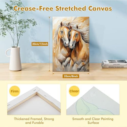 Bowetile Framed Paint by Numbers Horse for Adults Beginners, Adults' Paint-by-Number Horse Kits, Easy Adult Paint by Number Kits on Canvas, Acrylic Animals Number Painting for Home Decor, 8x12in - Image 3