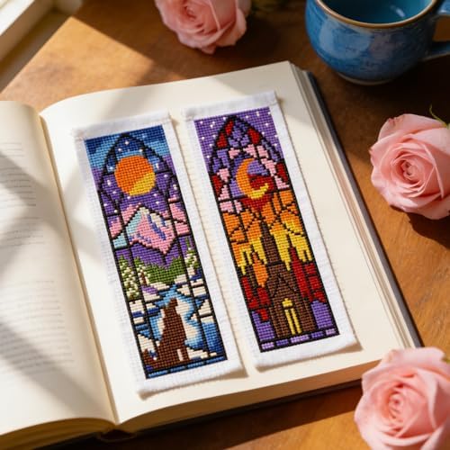 ACRNIGHEET 6PCS Cross Stitch Kits Stamped Cross Stitch Bookmark Kit for Beginner Adults Window View DIY Embroidery Bookmark Kit Needlepoint Kits with Instructions Book Lovers Craft Gift 8.5''x3'' 11CT - Image 6