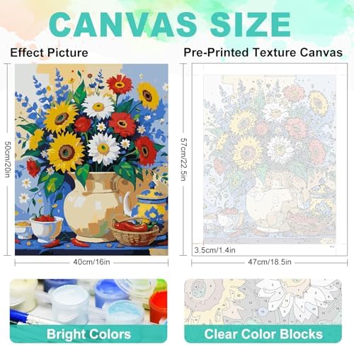 Paint by Numbers Kit for Adults, Sunflower Wildflower Bouquet, 16 x 20 Inch - Image 3