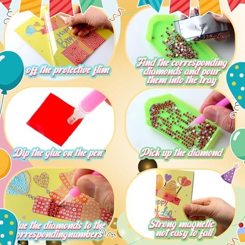 Saillong 24 Pack Happy Birthday Diamond Art Card with Envelopes - Image 5