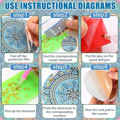UPINS 8Pcs Mandala Diamond Art Painting Art Coasters Kits with Holder - Image 3