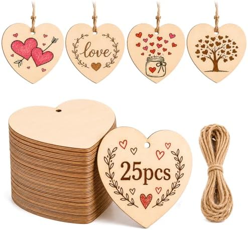 25PCS Wood Hearts for Crafts, 4" Unfinished Wood Heart Plaques by Unknown