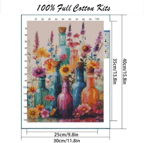 MYBISYMQQ Flower Stamped Cross Stitch Kits, DIY Flowers Cross Stitch Ornament Kits for Adults Beginners, Counted Embroidery Needlepoint Kits Home Decor 15.7x11.8 inch - Image 2