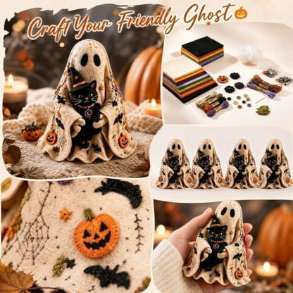 DIY Ghost Felt Quilt Sewing Craft Kit, Spooky Ghost Pattern Precut Fabric Supplies, Handmade Ghost Table Decor, Farmhouse Halloween Indoor Ornament Kit for Sewing Lovers - Image 2