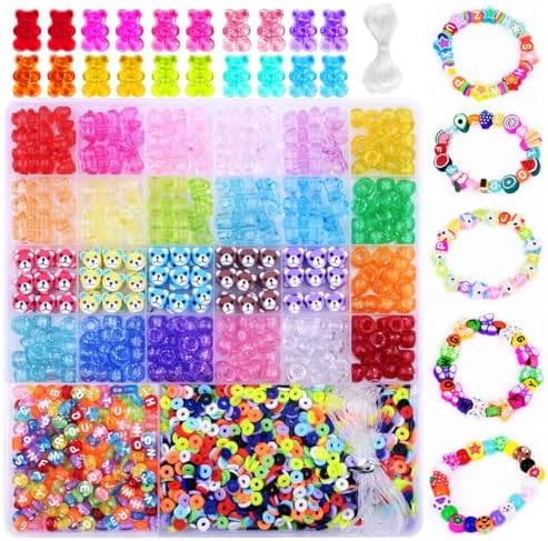 BBita 2480pcs Acrylic Bear Polymer Clay Beads Charms for Bracelets Making Kit Cute Fun Charms Beads Friendship Bracelet Making DIY Arts Crafts Birthday Gifts Toys for Kids Girls by BBita