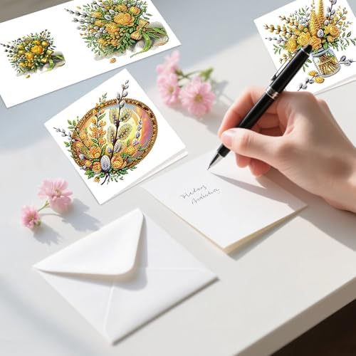 6pcs 5D DIY Diamond Painting Kit Greeting Card, Yellow Flower Diamond Handmade Greeting Card with Envelope, Holiday Gift Congratulations - Image 4