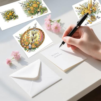 6pcs 5D DIY Diamond Painting Kit Greeting Card, Yellow Flower Diamond Handmade Greeting Card with Envelope, Holiday Gift Congratulations - Image 4