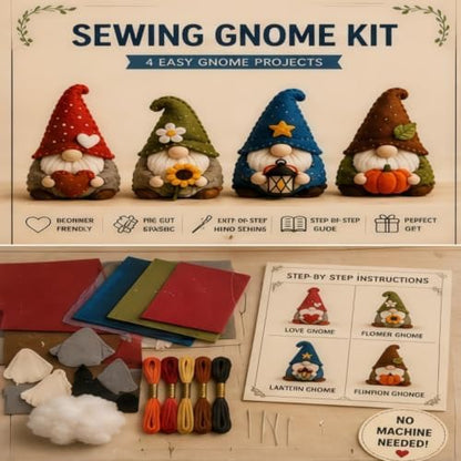 Sewing Kit for Beginners, DIY Felt Sewing Craft Kit with Pre-Cut Fabric & Instructions, Handmade Plush Animal Craft Set for Adults & Teens (Bird) (gnome) - Image 6