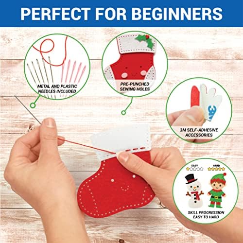 Craftorama Sewing Kit for Kids, Fun and Educational Christmas Craft Set for Boys and Girls Age 7-12, Sew Your Own Felt Christmas Set Craft Kit for Beginners, 165 Piece Set - Image 5