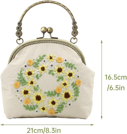 Eforcase Flower Embroidery Kit Tote Bag, Embroidery Coin Purse Kits Handbag Hand Embroidery Kit for Adults Beginner with Embroidery Patterns, Embroidery Hoop,DIY Sewing Kit