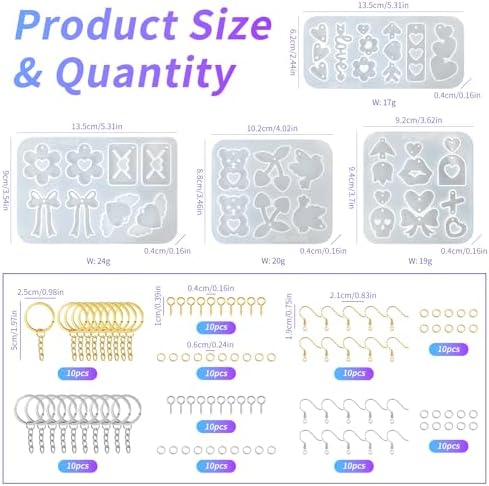 104Pcs Resin Molds Set for Women, Cute Designs with Accessories, Silicone Jewelry Molds for Resin Epoxy Keychain Earring Pendant Crafts Making - Image 5