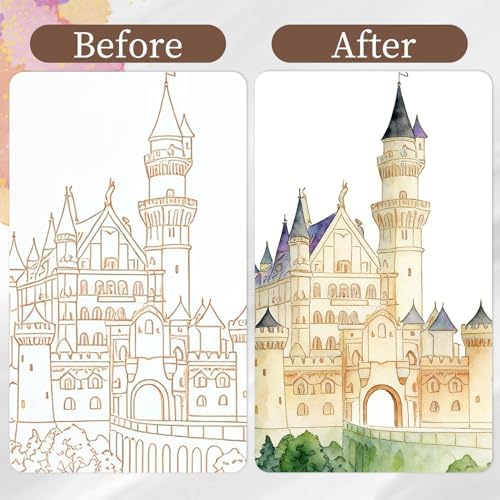 NaTuGi 2Pac Watercolor Workbook for Adults,Watercolor Coloring Book,Portable Watercolor Painting Books,Creative Stress Relief Kit,Suitable for Beginners Birthday Gift (Dreams and Architecture) - Image 3