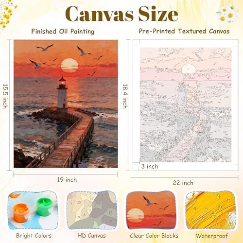 NKVNKV Paint by Numbers Kit for Adults Beginners, Mountain Adult Paint by Numbers on 20" Lx16 W Canvas for Painting Kits for Adults in Colorful Box，for Gift Home Wall Decor Without Frame (Lighthouse) - Image 3