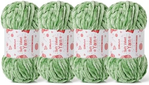 4x100g Fluffy Velvet Chenille Yarn for Crocheting and Knitting, 4x80m (87.5yd) Baby Yarn for Crocheting Soft, Crochet Chunky Yarns Amigurumi Yarns (4 Avocado Green) by OMoiut