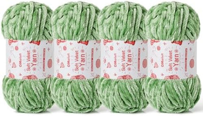 4x100g Fluffy Velvet Chenille Yarn for Crocheting and Knitting, 4x80m (87.5yd) Baby Yarn for Crocheting Soft, Crochet Chunky Yarns Amigurumi Yarns (4 Avocado Green) by OMoiut